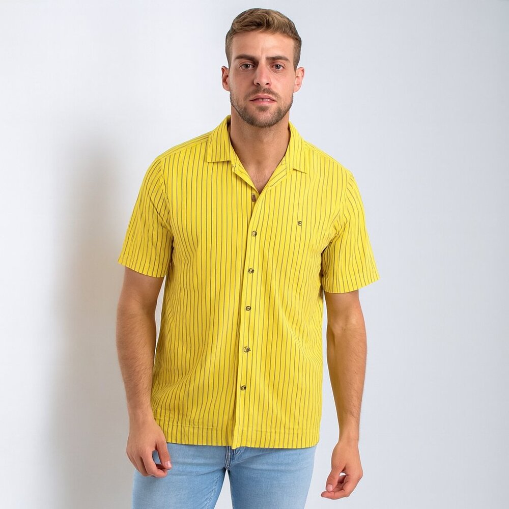 Paul Frederick Finest Long Staple Cotton LT Classic Fit Short Sleeve Yellow Shir